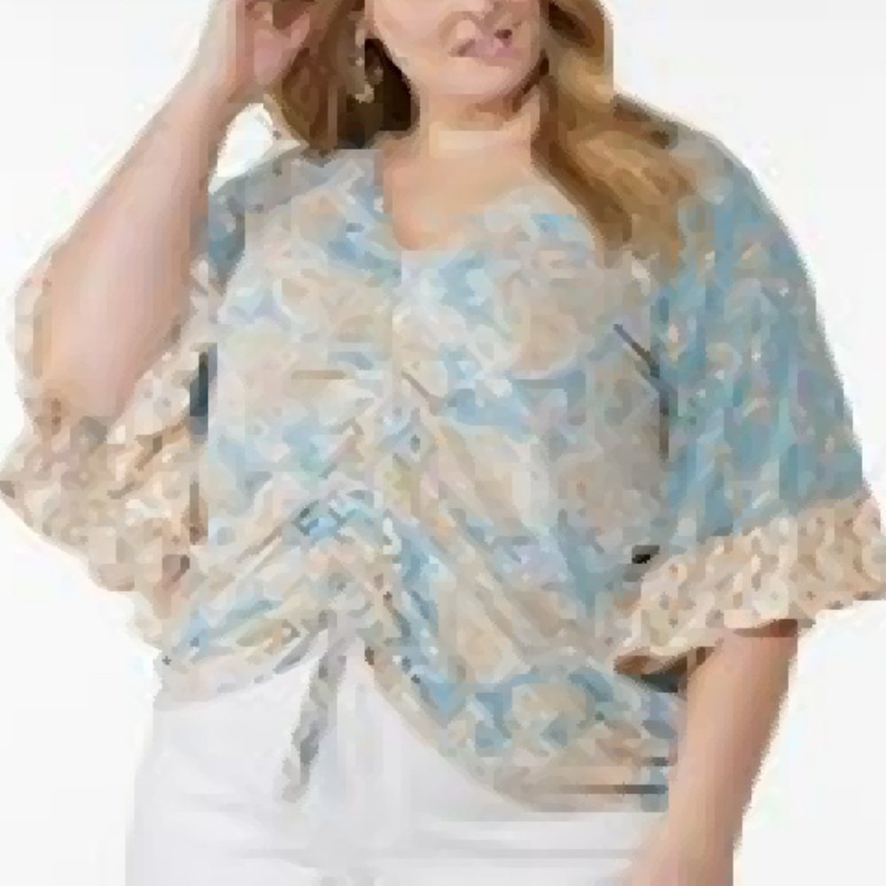 🏵️🏵️ 2/$15 🏵️🏵️ Summer Plus Top Blouse Green/white/Beige Ruched Front